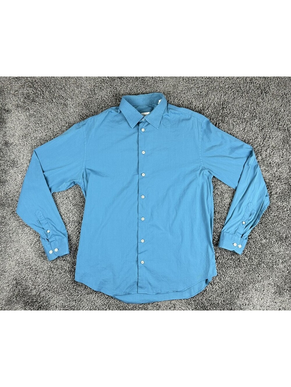 Armani Collezioni Mens L Blue Long Sleeve Dress Shirt Cotton Stretch Button Up